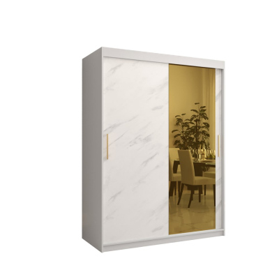 Designer-Kleiderschrank mit goldenem Spiegel MADLA 2 – Breite 150 cm, Weiß