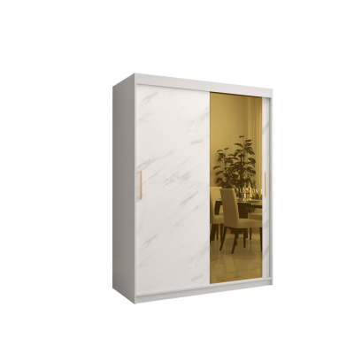 Designer-Kleiderschrank mit goldenem Spiegel MADLA 2 – Breite 150 cm, Weiß