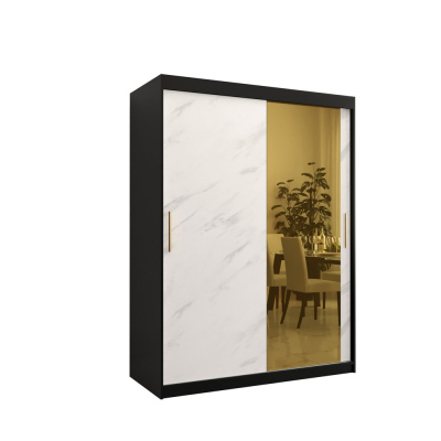 Designer-Kleiderschrank mit goldenem Spiegel MADLA 2 – Breite 150 cm, Schwarz / Weiß