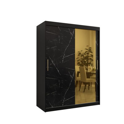 Designer-Kleiderschrank mit goldenem Spiegel MADLA 2 – Breite 150 cm, Schwarz