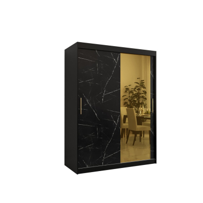 Designer-Kleiderschrank mit goldenem Spiegel MADLA 2 – Breite 150 cm, Schwarz