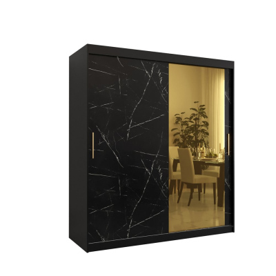 Designer-Kleiderschrank mit goldenem Spiegel MADLA 2 – Breite 180 cm, Schwarz