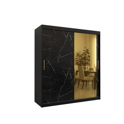 Designer-Kleiderschrank mit goldenem Spiegel MADLA 2 – Breite 180 cm, Schwarz