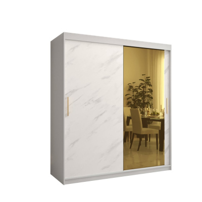 Designer-Kleiderschrank mit goldenem Spiegel MADLA 2 – Breite 180 cm, Weiß