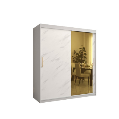 Designer-Kleiderschrank mit goldenem Spiegel MADLA 2 – Breite 180 cm, Weiß