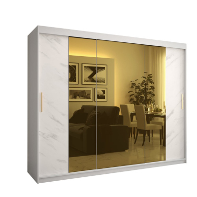 Designer-Kleiderschrank mit goldenem Spiegel MADLA 2 – Breite 250 cm, Weiß