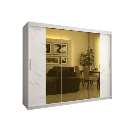 Designer-Kleiderschrank mit goldenem Spiegel MADLA 2 – Breite 250 cm, Weiß