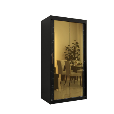 Designer-Kleiderschrank mit goldenem Spiegel MADLA 3 – Breite 100 cm, Schwarz