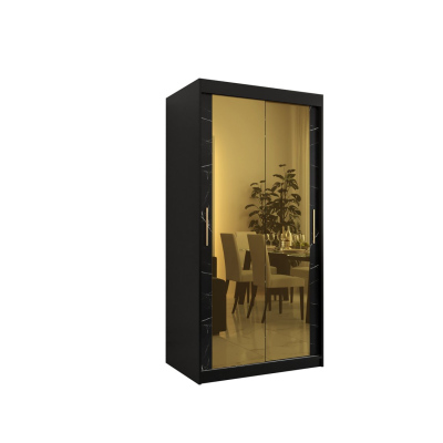 Designer-Kleiderschrank mit goldenem Spiegel MADLA 3 – Breite 100 cm, Schwarz