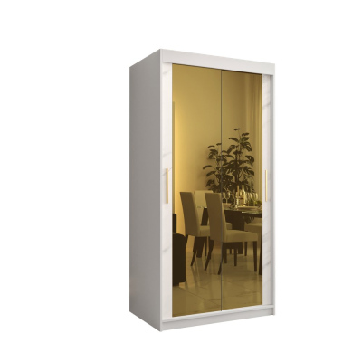 Designer-Kleiderschrank mit goldenem Spiegel MADLA 3 – Breite 100 cm, Weiß