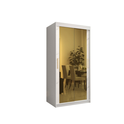 Designer-Kleiderschrank mit goldenem Spiegel MADLA 3 – Breite 100 cm, Weiß