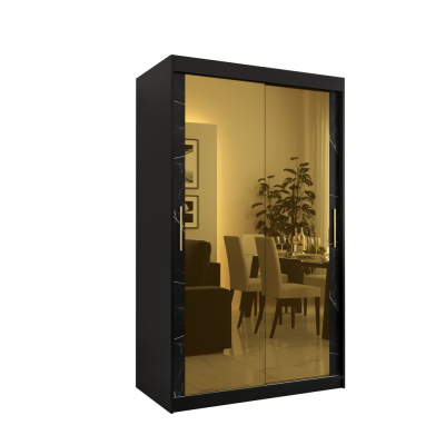 Designer-Kleiderschrank mit goldenem Spiegel MADLA 3 – Breite 120 cm, Schwarz