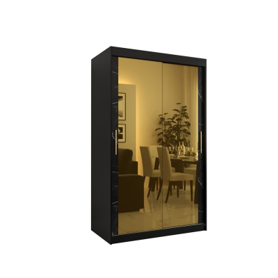 Designer-Kleiderschrank mit goldenem Spiegel MADLA 3 – Breite 120 cm, Schwarz