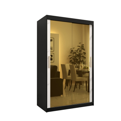 Designer-Kleiderschrank mit goldenem Spiegel MADLA 3 – Breite 120 cm, Schwarz / Weiß