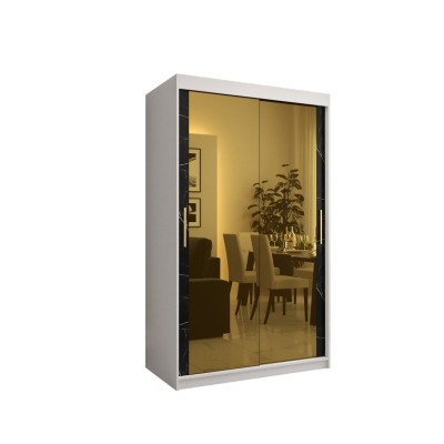 Designer-Kleiderschrank mit goldenem Spiegel MADLA 3 – Breite 120 cm, Weiß / Schwarz