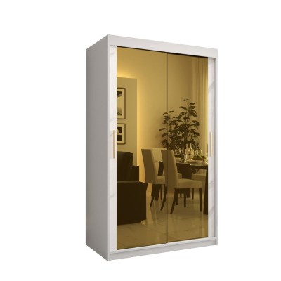 Designer-Kleiderschrank mit goldenem Spiegel MADLA 3 – Breite 120 cm, Weiß