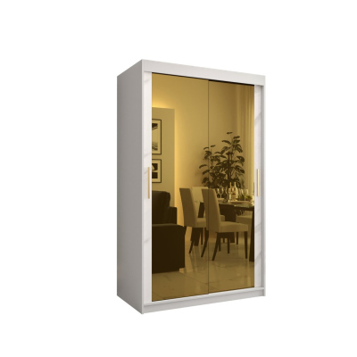 Designer-Kleiderschrank mit goldenem Spiegel MADLA 3 – Breite 120 cm, Weiß