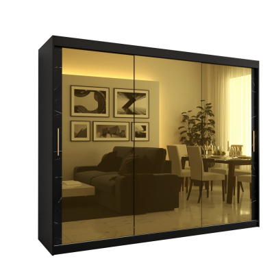 Designer-Kleiderschrank mit goldenem Spiegel MADLA 3 – Breite 250 cm, Schwarz