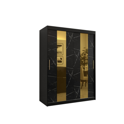 Designer-Kleiderschrank mit goldenem Spiegel MADLA 4 – Breite 150 cm, Schwarz