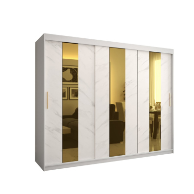 Designer-Kleiderschrank mit goldenem Spiegel MADLA 4 – Breite 250 cm, Weiß