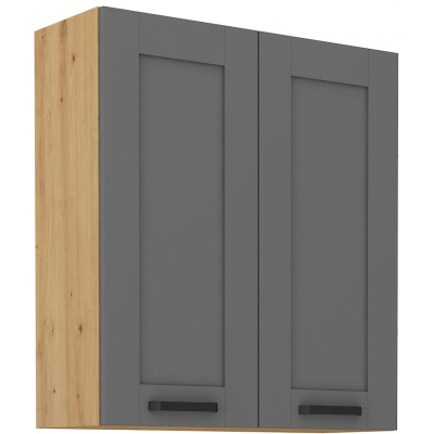 Hoher Oberschrank LAILI – Breite 80 cm, grau / Eiche Artisan