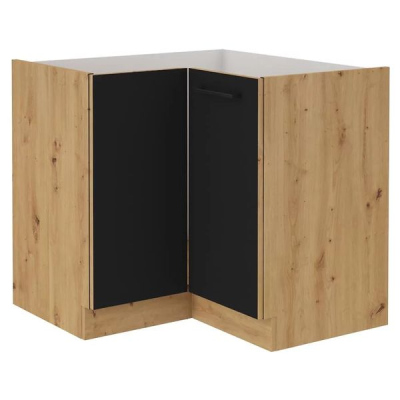 Unterer Eckschrank MALILA – 89x89 cm, Schwarz / Eiche Artisan