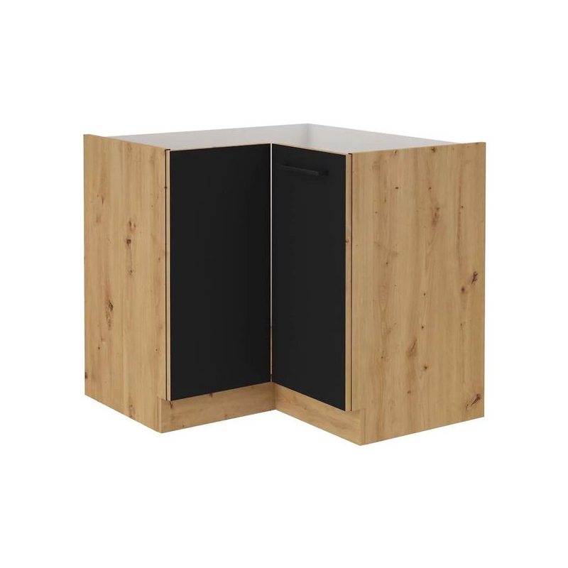 Unterer Eckschrank MALILA – 89x89 cm, Schwarz / Eiche Artisan