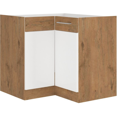 Unterer Eckschrank VANYA – 89x89 cm, Weiß / Eiche Lancelot