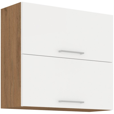 Oberer Klappschrank VANYA – Breite 80 cm, weiß / Lancelot-Eiche