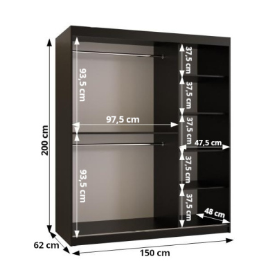 Kleiderschrank RAISA 1 – Breite 150 cm, schwarz / weiß