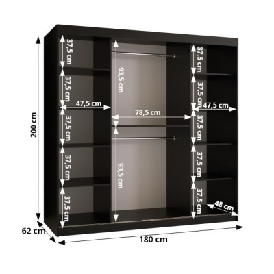 Kleiderschrank RAISA 1 – Breite 180 cm, schwarz