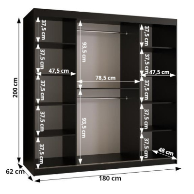 Kleiderschrank RAISA 1 – Breite 180 cm, weiß / schwarz