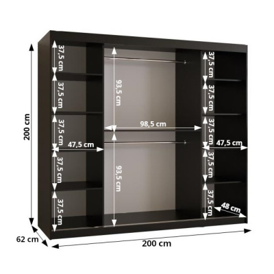 Kleiderschrank RAISA 1 – Breite 200 cm, weiß / schwarz