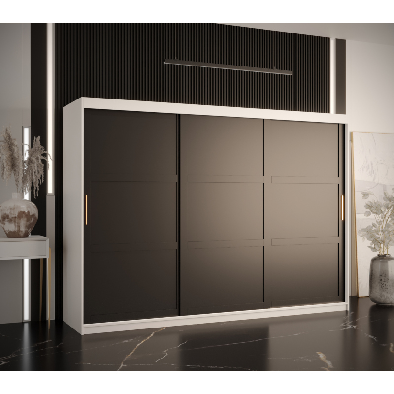 Kleiderschrank RAISA 1 – Breite 250 cm, weiß / schwarz