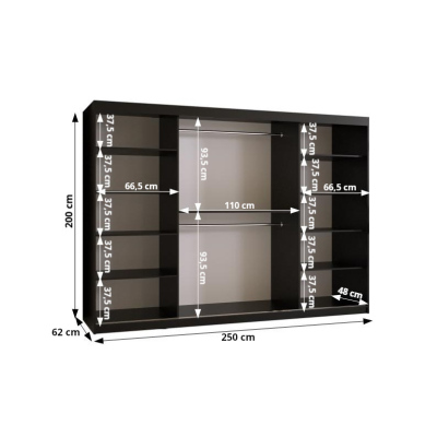 Kleiderschrank RAISA 1 – Breite 250 cm, weiß / schwarz