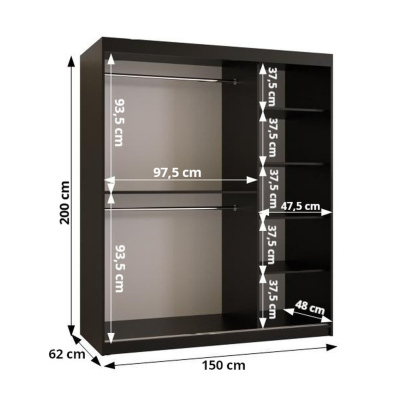 Kleiderschrank RAISA 2 – Breite 150 cm, schwarz / weiß