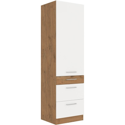 Lebensmittelschrank mit Schubladen VANYA – Breite 60 cm, weiß / Eiche Lancelot