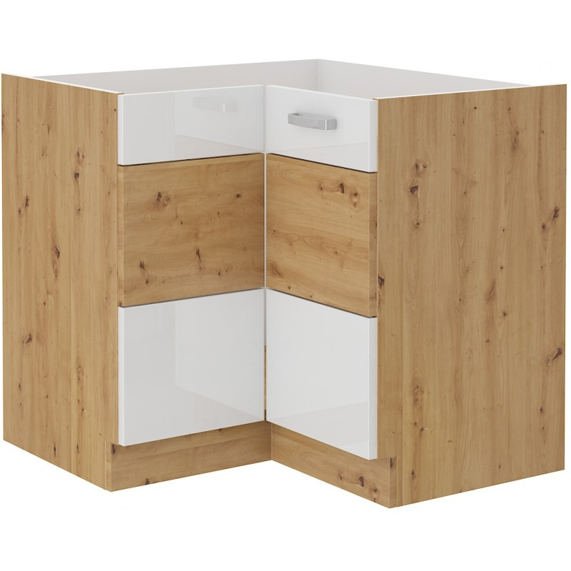 Unterer Eckschrank ADARA – 89 x 89 cm, Weiß / Eiche Artisan