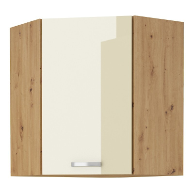 Oberer Eckschrank ADARA – 58x58 cm, Creme / Artisan-Eiche