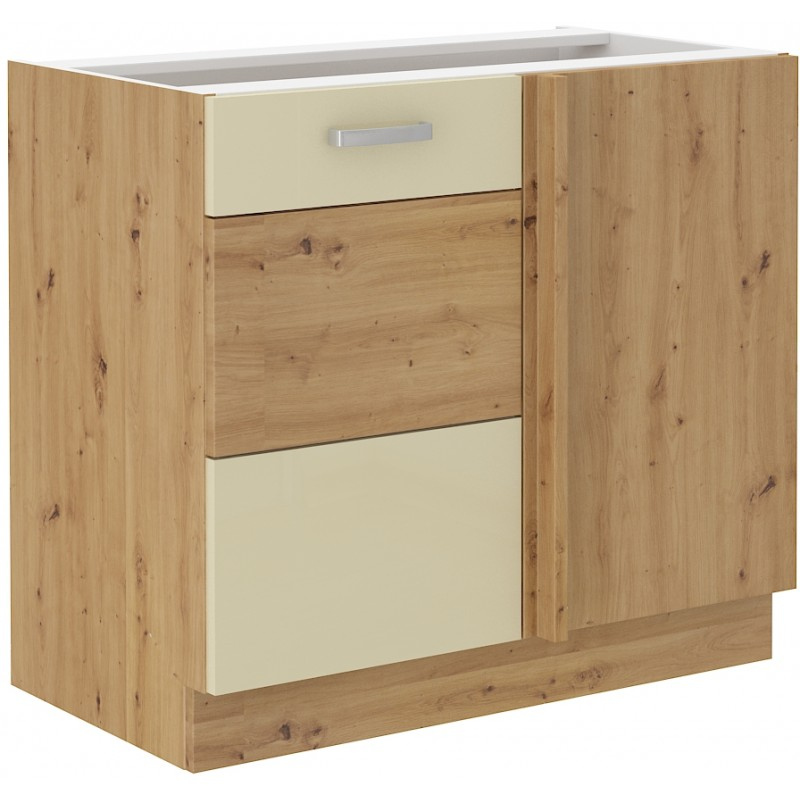 Verlängerter Eckschrank ADARA – Breite 105 cm, creme / Eiche Artisan