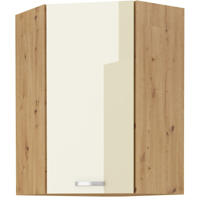 Hoher Eckschrank ADARA – 58x58 cm, creme / Eiche Artisan