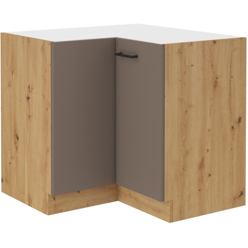 Unterer Eckschrank BALIJA – 89x89 cm, Trüffelgrau / Eiche Artisan