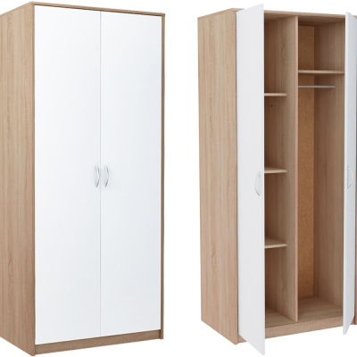 Zweitüriger Kleiderschrank SIMELA – Breite 85 cm, Sonoma-Eiche / weiß