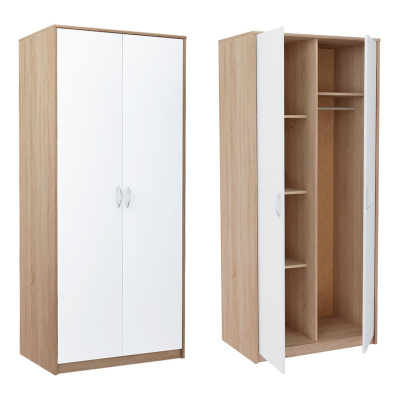 Zweitüriger Kleiderschrank SIMELA – Breite 85 cm, Sonoma-Eiche / weiß