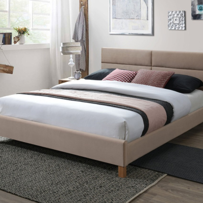 Gepolstertes Doppelbett ALMONA – 160x200 cm, Beige