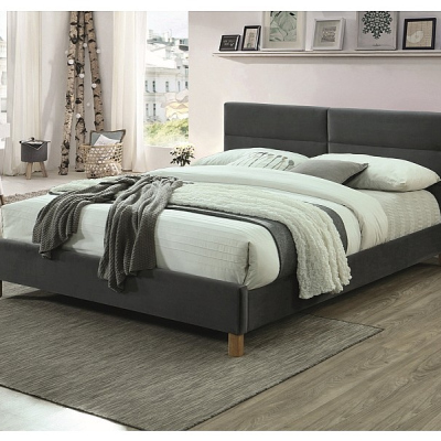 Gepolstertes Doppelbett ALMONA – 160x200 cm, Grau