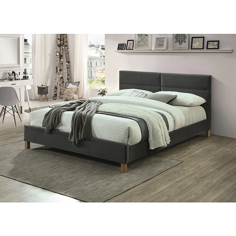 Gepolstertes Doppelbett ALMONA – 160x200 cm, Grau