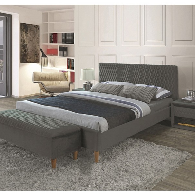 Gepolstertes Doppelbett NEVIO – 140x200 cm, Grau