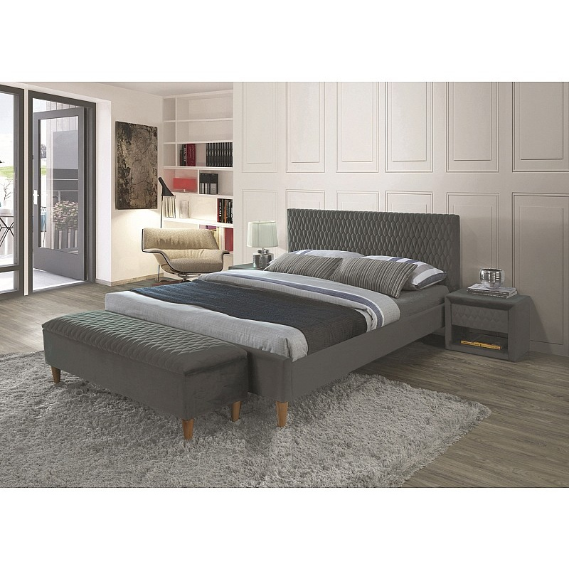 Gepolstertes Doppelbett NEVIO – 140x200 cm, Grau