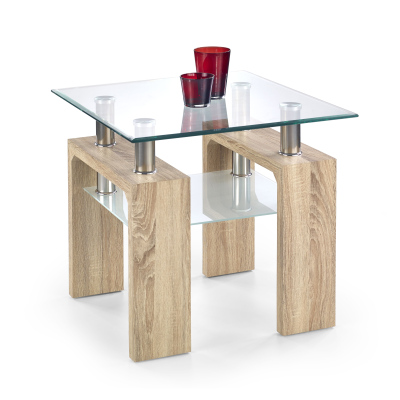 Kleiner Couchtisch LACO – transparent / Sonoma-Eiche